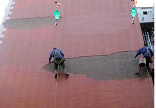 佩戴防坠器修补外墙