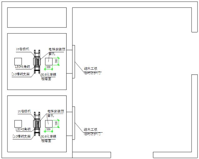 电梯井道安装卷扬机俯视图