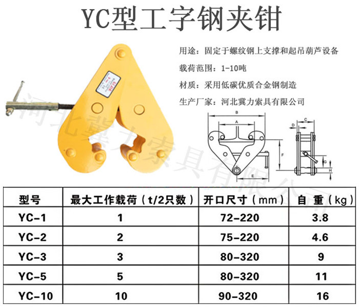 YC型合金钢工字钢夹钳
